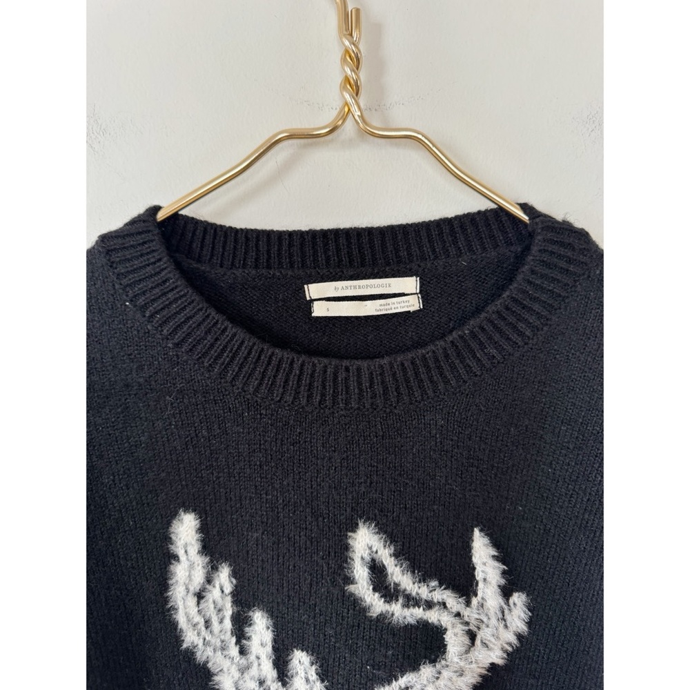 Anthropologie Oh Deer Black and White Reindeer Sweater S - Picture 7 of 8
